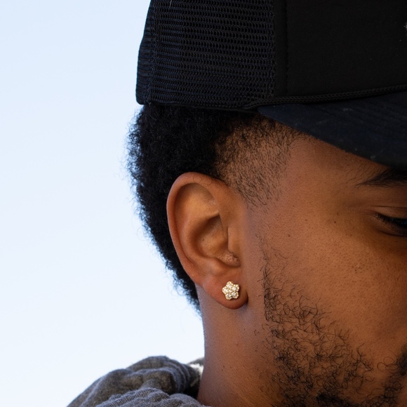 Hop Hop Cluster Yellow Gold Sterling Silver Flower Star Screw Back Earrings - Picture 5 of 5